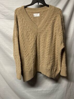 Lucky Brand Camel Cable V-Neck Sweater